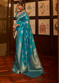 CYAN BLUE ZARI WOVEN HANDLOOM BANARASI SILK SAREE