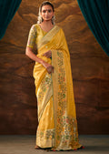 Corn Yellow Zari & Resham Woven Designer Banarasi Silk Saree