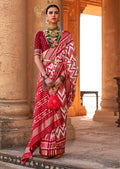 White & Red Woven Patola Silk Saree