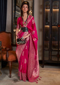 Ruby Red Zari Woven Pure Khaddi Banarasi Georgette Saree