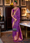 PURPLE COPPER ZARI WOVEN PURE KHADDI GEORGETTE BANARASI SAREE