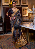 BLACK COPPER ZARI WOVEN PURE KHADDI GEORGETTE BANARASI SAREE