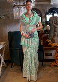 Mint Green Woven Handloom Pure Linen Saree