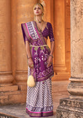 White & Purple Woven Patola Silk Saree