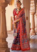 Deep Navy Blue Woven Patola Silk Saree