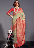Pistachio Resham Woven Kashmiri Jamewar Silk Saree