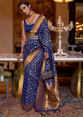 ADMIRE BLUE COPPER ZARI WOVEN PURE KHADDI GEORGETTE BANARASI SAREE