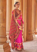 Rani Pink Woven Patola Silk Saree