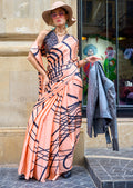 Salmon Peach Woven Digital Printed Pure Satin Crepe Silk Saree