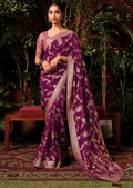 Purple Woven Pure Viscose Dola Silk Banarasi Saree