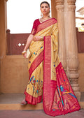 Lemon Yellow & Red Woven Paithani Silk Saree