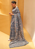 CLOUD GRAY WOVEN CHIKANKARI LUCKNOWI COTTON SAREE