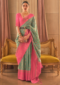 Mint Green Copper Zari Woven Pure Handloom Banarasi Silk Saree