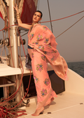 Peach Woven Pure Handloom Chinon Chiffon Banarasi Saree