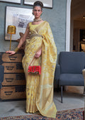 Lemmon Yellow Woven Handloom Pure Linen Saree