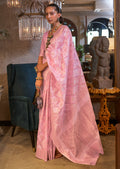 Pastel Pink Woven Handloom Pure Linen Saree