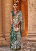 White & Green Woven Patola Silk Saree