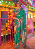 Jade Green Woven Handloom Kanjivaram Banarasi Silk Saree