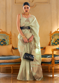 PISTACHIO GREEN ZARI WOVEN PURE HANDLOOM KHICHA TISSUE SILK SAREE