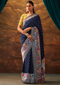 Navy Blue Zari & Resham Woven Designer Banarasi Silk Saree