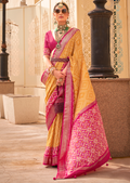 Mustard Yellow & Red Woven Patola Silk Saree