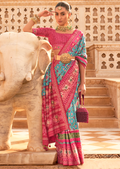 Deep Sky Blue Woven Royal Traditional Patola Silk Saree