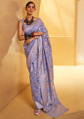 PERIWINKLE PURPLE WOVEN CHIKANKARI LUCKNOWI COTTON SAREE