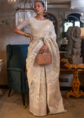 Pearl White Woven Handloom Pure Linen Saree