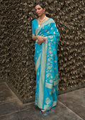 Deep Sky Blue Woven Two Tone Chinon Chiffon Silk Saree