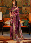Mulberry Pink Zari Woven Handloom Pure Banarasi Satin Silk Saree