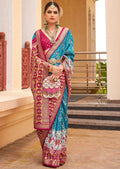 Deep Sky Blue Woven Traditional Patola Silk Saree