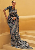BLACK WOVEN CHIKANKARI LUCKNOWI COTTON SAREE