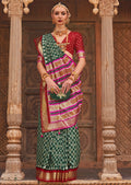 Bottle Green Woven Patola Silk Saree