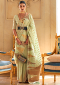 TEA GREEN ZARI WOVEN PURE HANDLOOM KHICHA TISSUE SILK SAREE