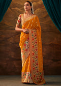 Mustard Yellow Zari & Resham Woven Designer Banarasi Silk Saree