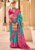 Turquoise Green Woven Patola Silk Saree