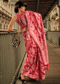 Red Woven Handloom Chikankari Lucknowi Organza Silk Saree