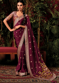 Grape Purple Woven Pure Viscose Dola Silk Banarasi Saree