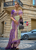 Tea Green & Purple Woven Royal Traditional Patola Silk Saree