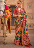 Mustard Yellow & Red Woven Patola Silk Saree