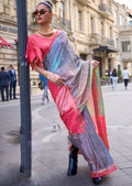 Grey Woven Digital Printed Crepe Silk Saree