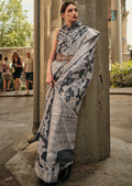 Dark Grey Woven Handloom Chikankari Lucknowi Organza Silk Saree