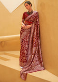 MAROON RED WOVEN CHIKANKARI LUCKNOWI COTTON SAREE