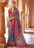 Deep Sky Blue Woven Patola Silk Saree