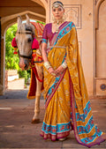 Mustard Yellow & Purple Woven Patola Silk Saree