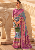 Steel Blue Woven Royal Traditional Patola Silk Saree