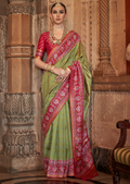 Olive Green Woven Royal Traditional Patola Silk Saree