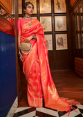 SUNSET ORANGE ZARI WOVEN HANDLOOM BANARASI SILK SAREE