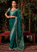 Pine Green Woven Pure Viscose Dola Silk Banarasi Saree