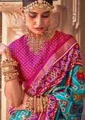 Deep Sky Blue Woven Patola Silk Saree